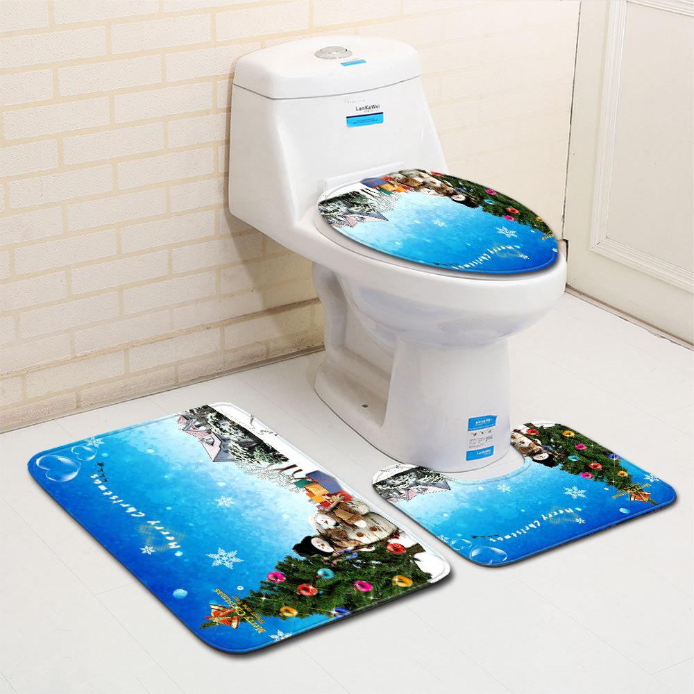 Christmas Bathroom Floor Mat Toilet Three-Piece Set