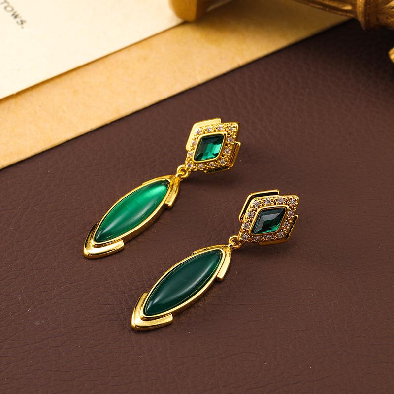 Qingdao Jewelry Elegant Emerald Green Teardrop Tassel Earrings - New Chinese Ethnic Style for Women