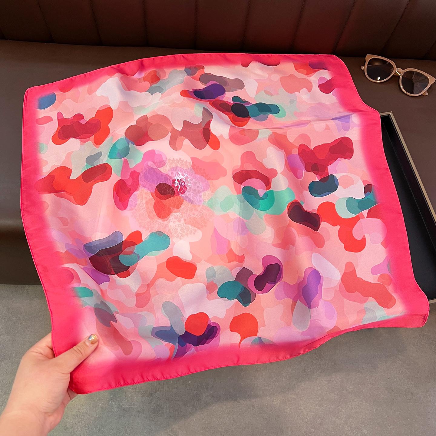 New Watercolor Gradient Thin Square Scarf For Summer Neck Protection And Decoration 6565cm
