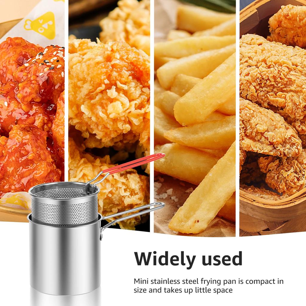 Deep Fryer Pot with Basket and Lid Stainless Steel Deep Fryer Pasta Strainer Basket Fries Fish Chicken Fried Food Cooking Pot