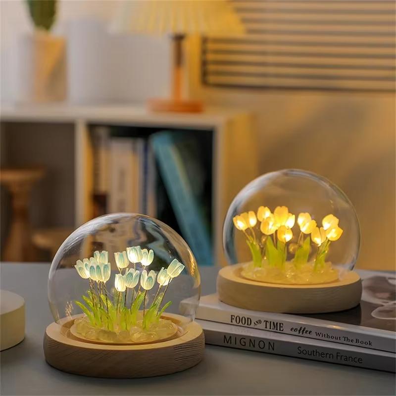 Sztuczny Kwiat Tulipana Lampka Nocna Ręcznie Robiona DIY Lampka Nocna LED Dekoracja Sypialni Prezenty Świąteczne Urodzinowe Lampka Stołowa