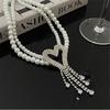 Fashion Light Luxury High Tooxika Sense Of Double Pearl Flash Diamond Love Tassel Necklace Necklace Collar Chain Collarbone Chain