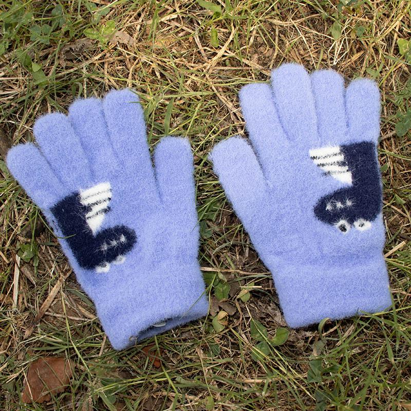 Kids' Dinosaur Woolen Gloves: Thick, Warm, Knitted Five-Finger Gloves for Boys and Girls