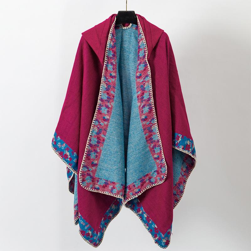Bohemian Shawl Woven Cape Women Hooded Warm Wear Photo Outside The Cape