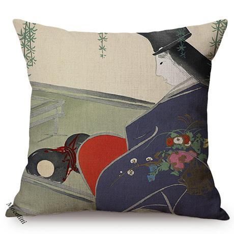 Vintage Tradition Ink Painting Design Concise Sofa Pillow Case Japans Abstract Art Room Harmony Decorative Cushion Cover