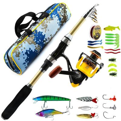Portable Fishing Gear Set 1.8m Telescopic Fishing Rod Gear Ratio 5.5:1 Spinning Reel Fishing Rod Kit Bait Accessories Bag for Seawater and Freshwater