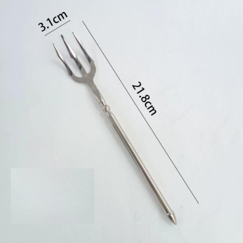 1pc Heavy-Duty Stainless Steel Trident Fork - Long Handle with Glossy Finish & Trident Tip (3-Prong) for Dinner, Salad, Dessert