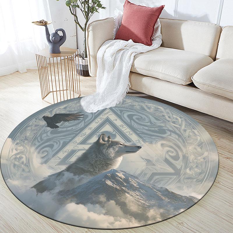 Grey Wolf pattern round rug,Carpet Rug for Living Room Bedroom Playroom ,Non-slip Floor Mat,Holiday Gifts and Birthday Gifts.