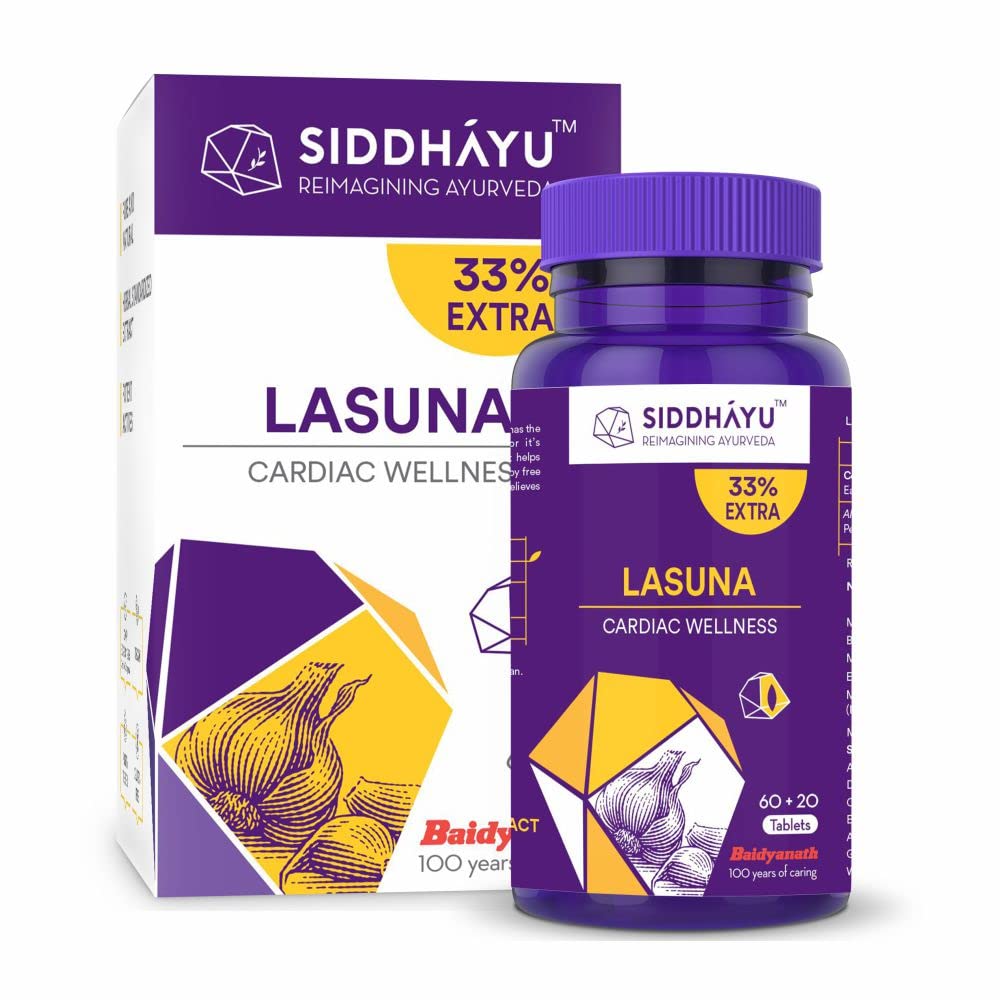

Siddhayu Lasuna Garlic Tablet 60+20 Tablets Pack Cardiac Support Digestive Aid Cholesterol Balance