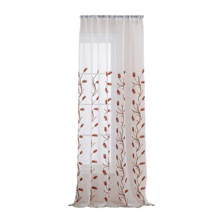 

Wheat Embroidery Voile Curtain Semi Sheer Fabric Light Filtering Long Drape Rod Pocket Design For Home Living Room Use 100x220cm