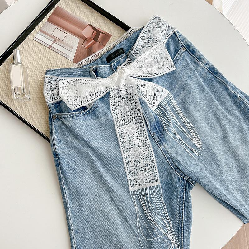 Écharpe étroite longue fine à ruban pour femmes Élégante dentelle florale Ruban de sac Serre-têtes Choker Écharpes de cou Foulard fin