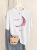 Beautiful Moonlight Prints T-Shirts Women Summer Comfortable Short Sleeve Tops Soft Loose T Shirt Basics O-Neck Womans Clothes