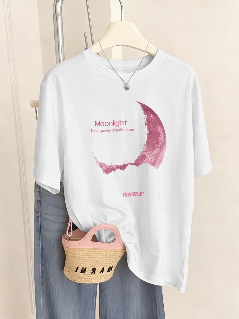 Beautiful Moonlight Prints T-Shirts Women Summer Comfortable Short Sleeve Tops Soft Loose T Shirt Basics O-Neck Womans Clothes