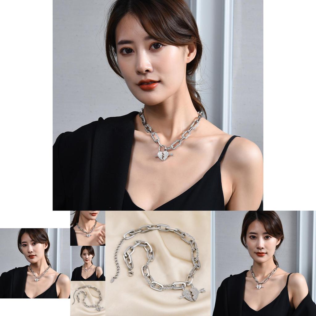 Exquisite Titanium Steel Heart Necklace For Women With Unique Lock Design For Fall Season