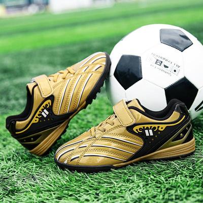 Mode Gouden Kinder Voetbalschoenen Buiten Antislip Kunstgras Voetbalschoenen Kinderen KLITTENBAND Laag model Sportsneakers Kind Trainers