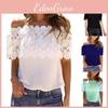 Elegantes Damen-Off-Shoulder-Kurzarm-Spitzen-Lochmuster-Freizeit-T-Shirt-Bluse für Sommerausflüge