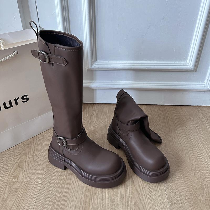 

Thick-soled black boots women s new spring and autumn but knee-long boots Maillard Skinny Tall 39