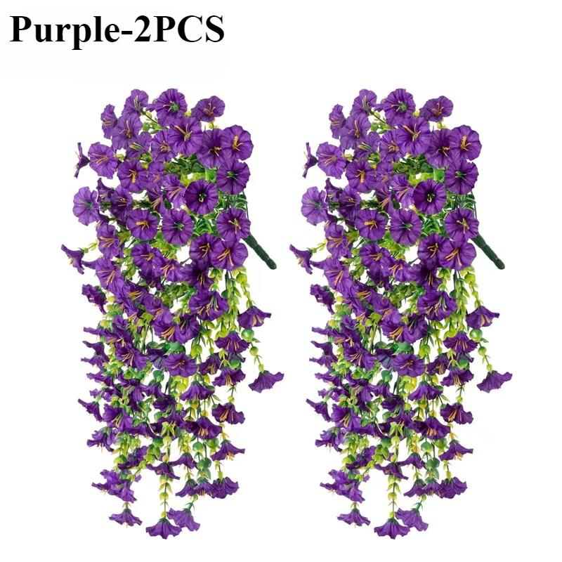 Artificial Faux Plants Flowers Fake Silk Fuchsia UV Resistant Realistic Morning Glory for Hanging Planter Porch Patio Decoration