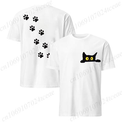 Cute Black Cat Vintage TShirts Casual Unisex Women Short Sleeve Streetwear Harajuku Tee Shirts Horror Cat Peeking Unisex Tops Clothes