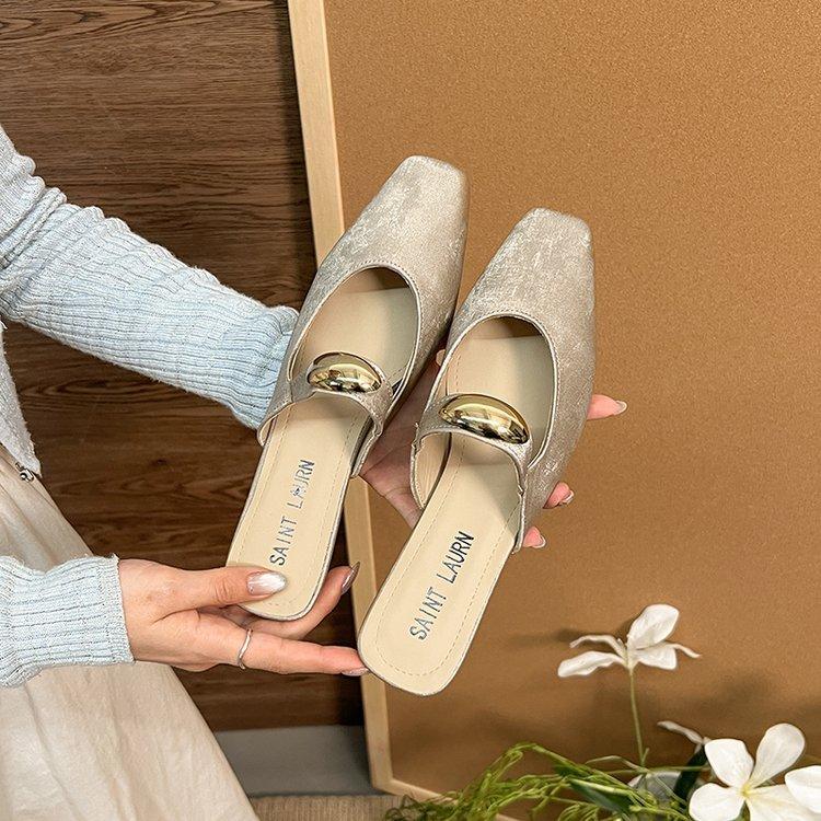 

Soft leather version~ Baotou slippers women s 2025 new summer wear fashion temperament versatile square head thick heel half slippers 40