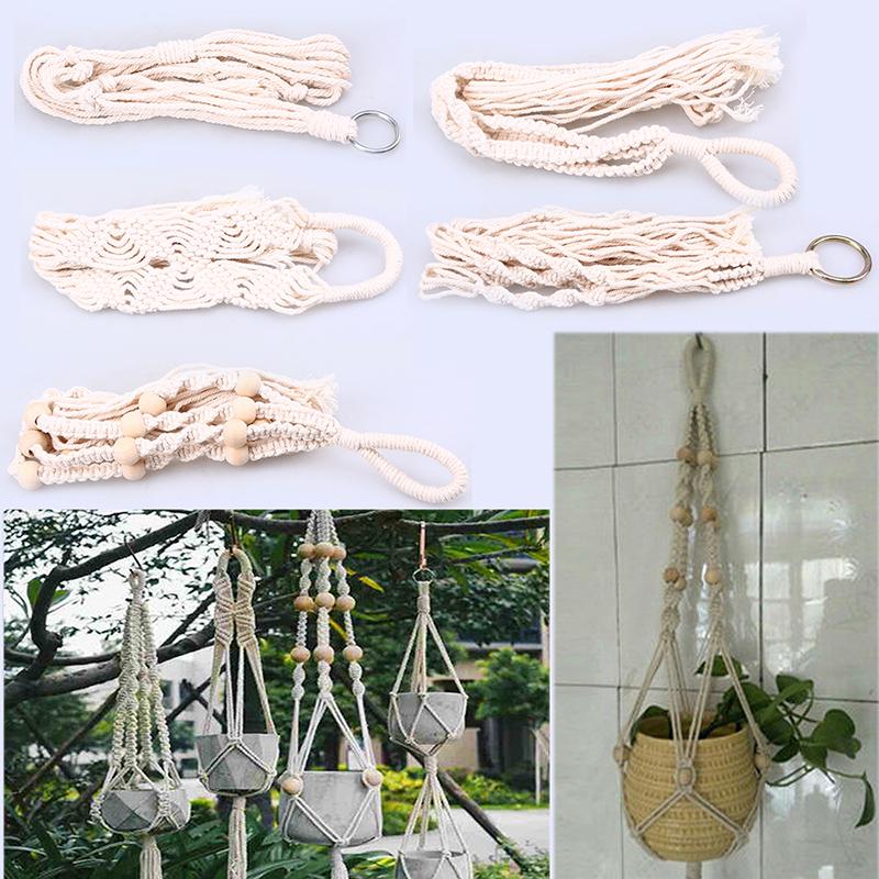 Makramee-Hängekorbhalter, Pflanzenhänger, handgefertigter Topflappen, Juteseil, geflochtenes Bastel-Blumentöpfe, Gartendekoration