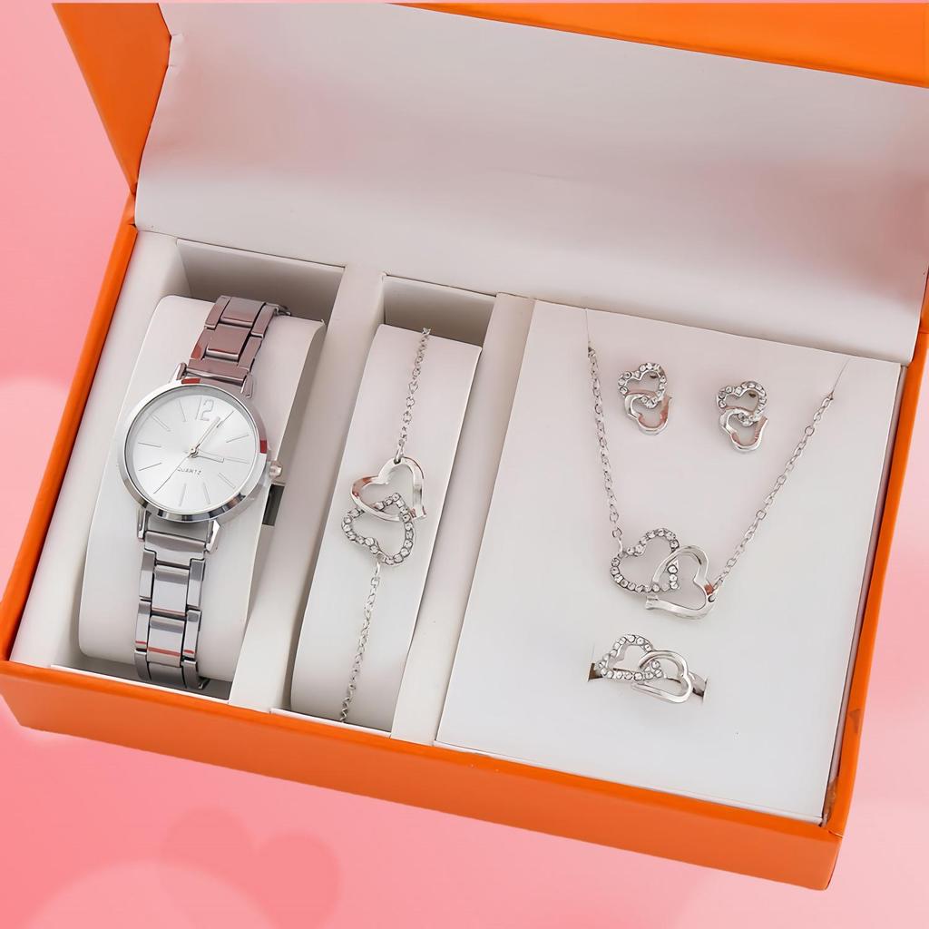 Women's Trendy Stainless Steel Quartz Watch & Bracelet Set