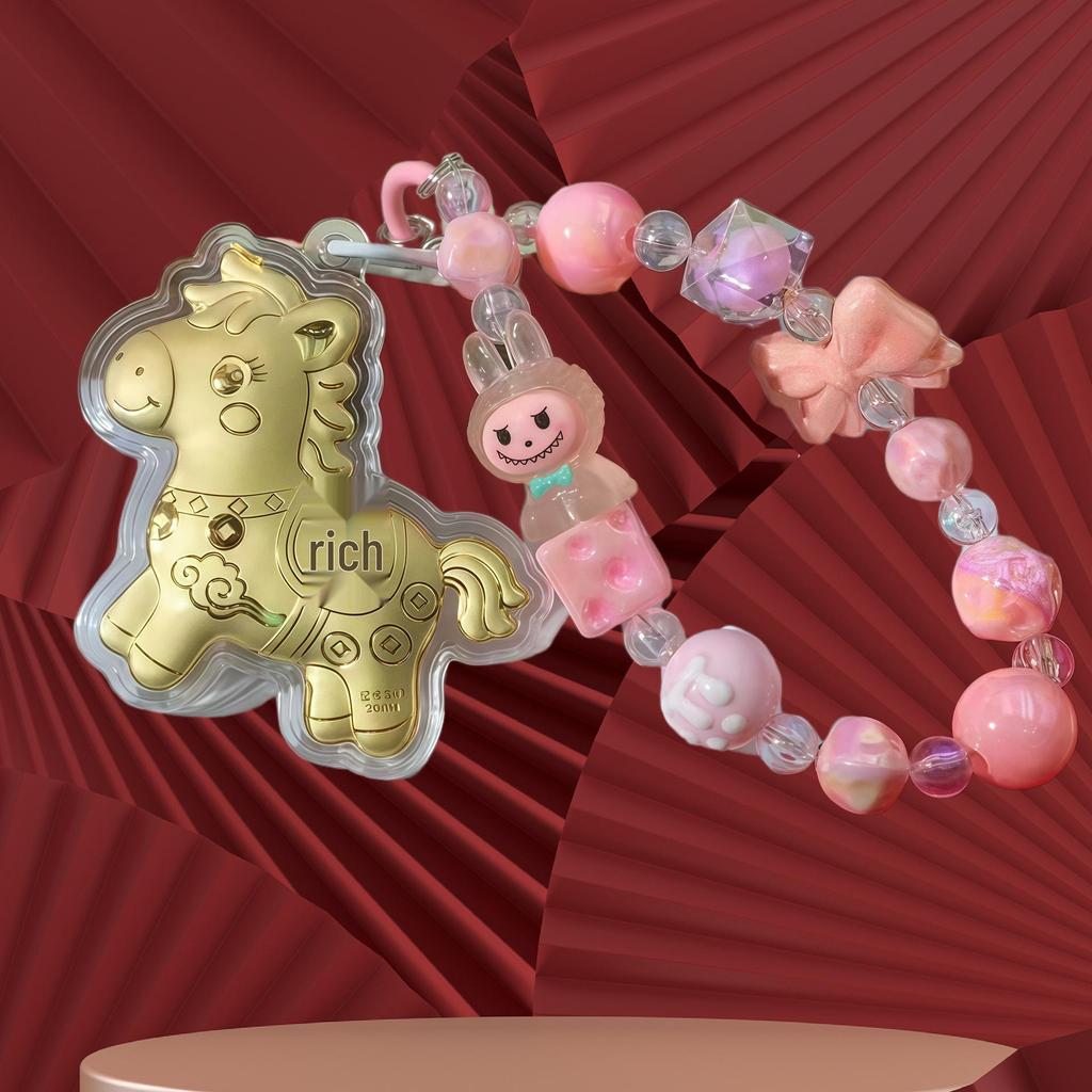 999 Reines Gold Pferde-Schlüsselanhänger-Anhänger: Sofortiger Reichtums-Glücksbringer für Telefon, Tasche oder Auto