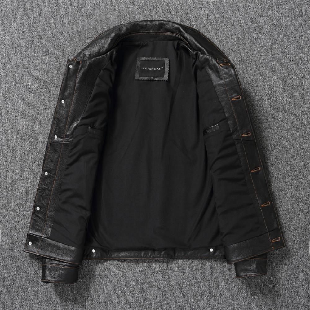 Chinese Size Classic 507 Men Leather Jacket Genuine Cowhide Vintage Slim Short Spring Autumn