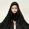 Newest 2 IN 1 High Quality Solid Color Chiffon Scarf Hijab With Niqab Set Instant Headscarf And Under Cap For Muslim Woman