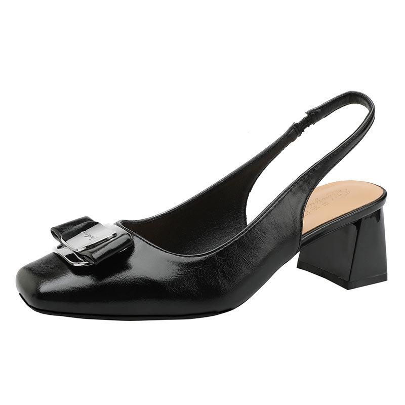 thick heel square head rear empty single shoes bag head sandals women's new temperament with high heels