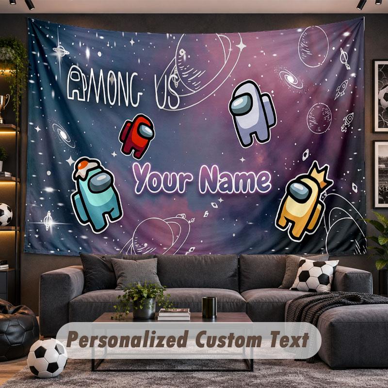 Wall Hanging Tapestry Custom NameAmong Us Pattern Personalized Printed Fabric Wall Decor