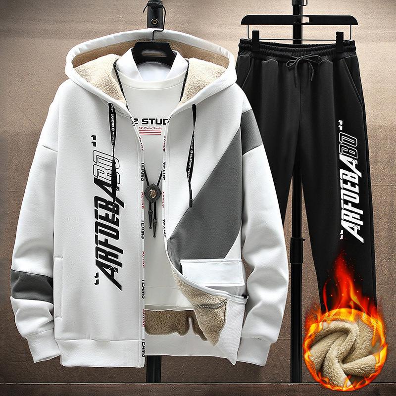 

Autumn Winter Fashion Sports Printed Thick Warm Suit Men s Casual Relaxed Comfortable Set XXL