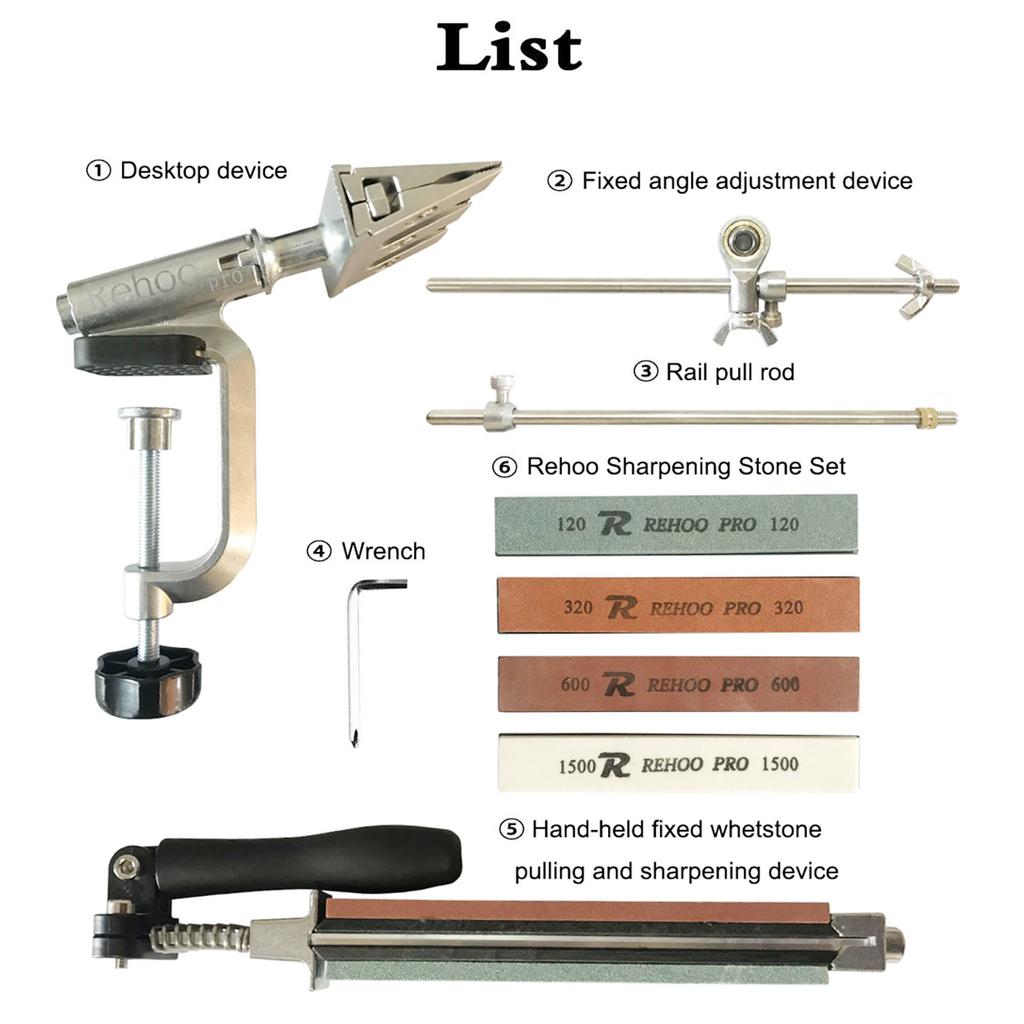 Knife Sharpener with 6 Whetstones 360 Degrees Angle Design Stainless Steel Knife Sharpeners Set Fixed-Angle High Grinde