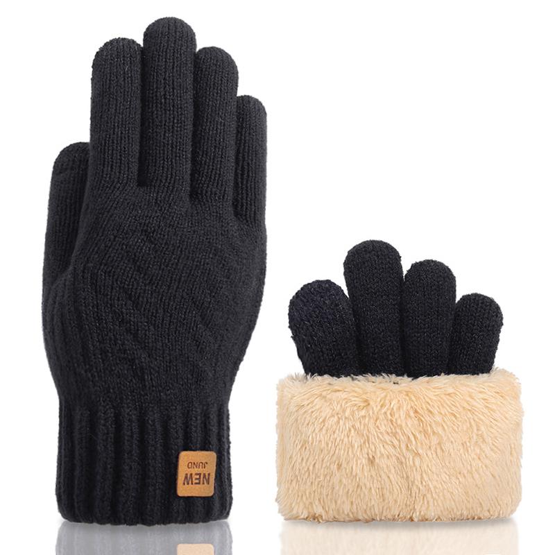 Thick Fleece Lined Fashion Warm Black Cable Knitted Winter Touch Screen Gloves Winter Women Men Coldproof Mittens Gloves Gift