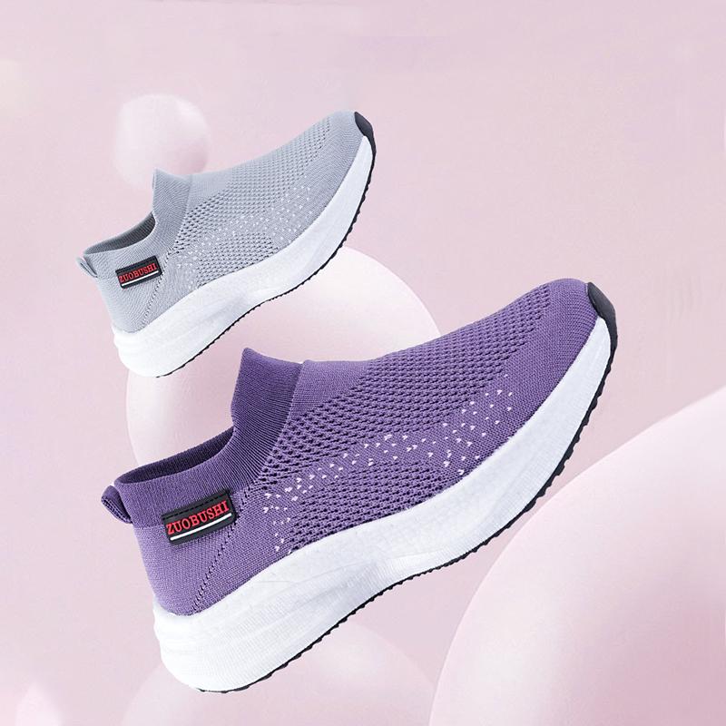 Women's Breathable Slip On Sneakers Summer Comfort Mesh Flying-Woven Low Top Casual Shoes Cushion Soft Soled Walking Shoes Lady