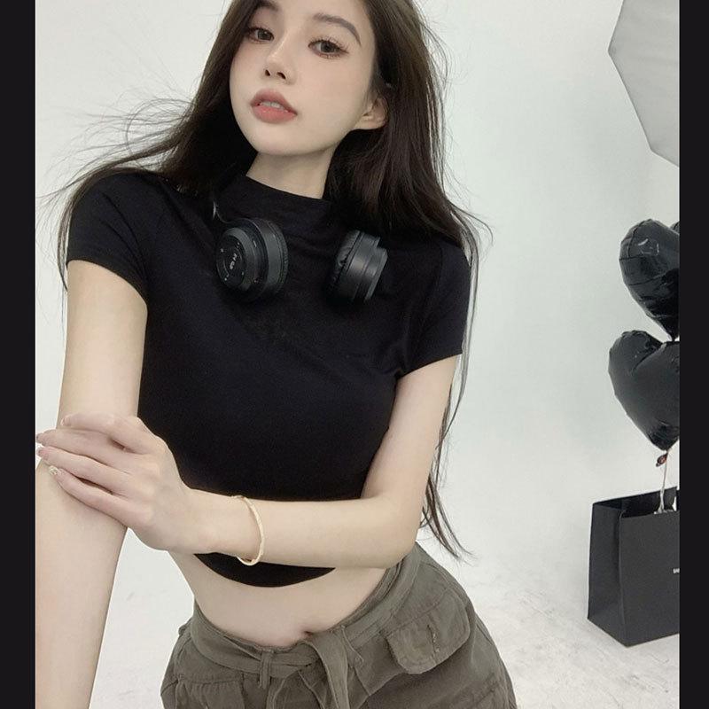 

Women s Slimming Cropped T-shirt: Pure Desire, Sweet & Spicy, High Waist, Short Sleeve Top 3XL чёрный