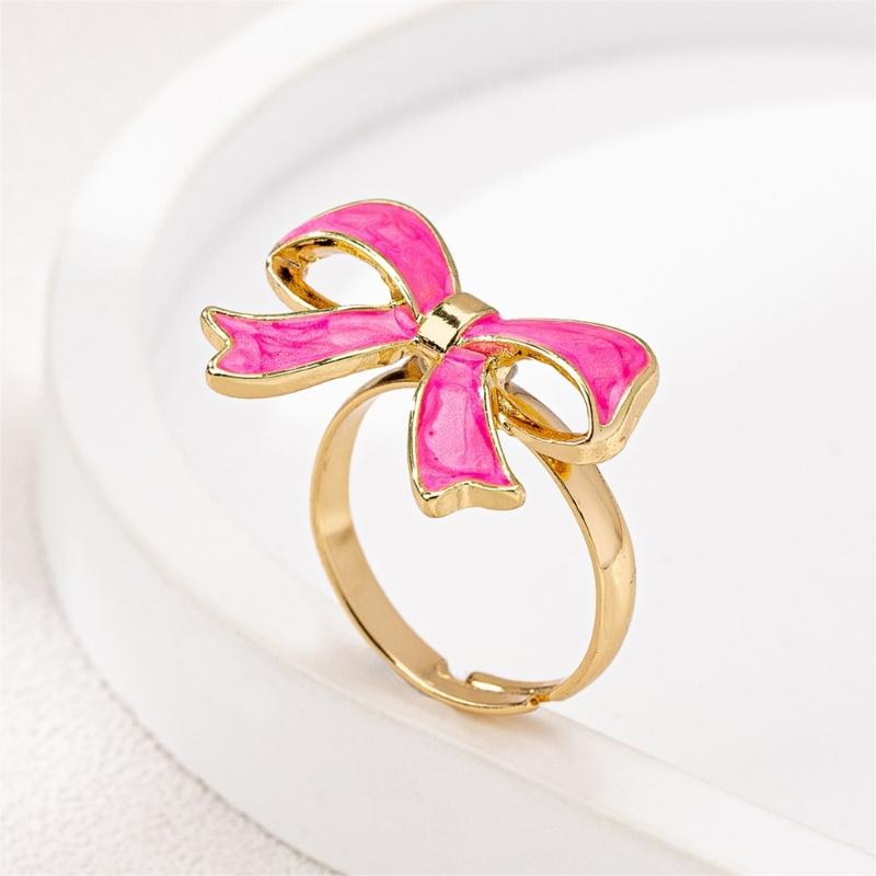 Shimmering Butterfly Knot Ring With Glossy Enamel Finish Allergy Resistant Alloy Jewelry For Daily Wear