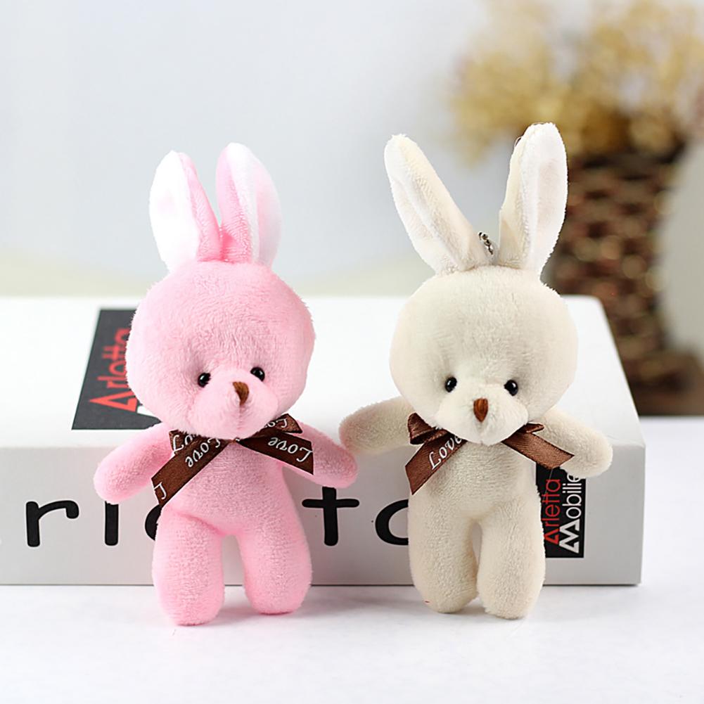 16CM Plush Toy Rabbit with Ribbon Bow Siamese Rabbits Toys Key Chain Pendant Gifts for Children Kids Toy Wedding Gifts