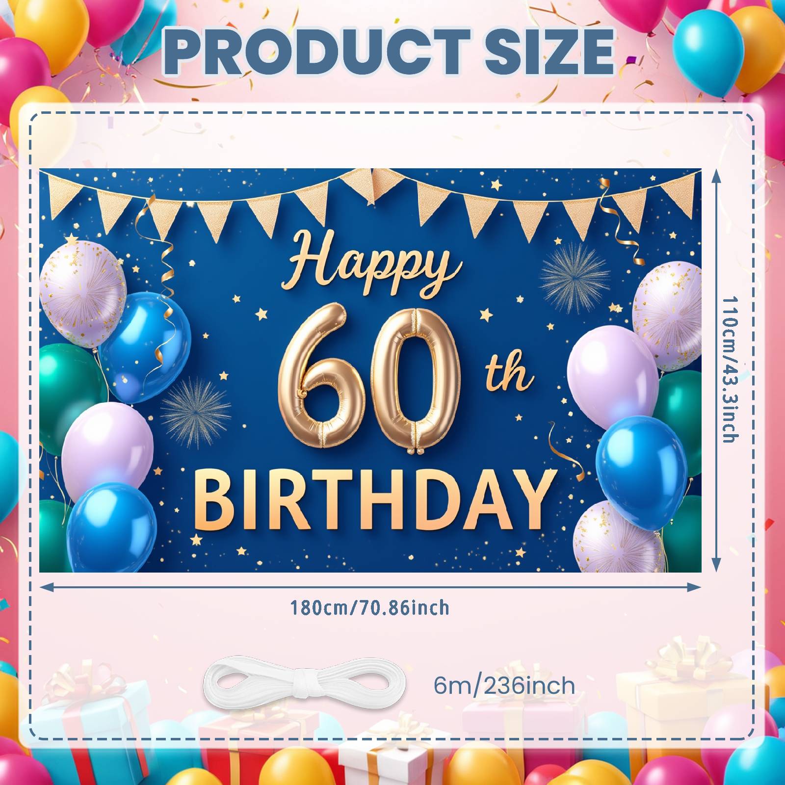 

60th Birthday Banner Blue & Green Color Scheme Milestone Birthday Backdrop Milestone Birthday Banner Luxurious For Adult
