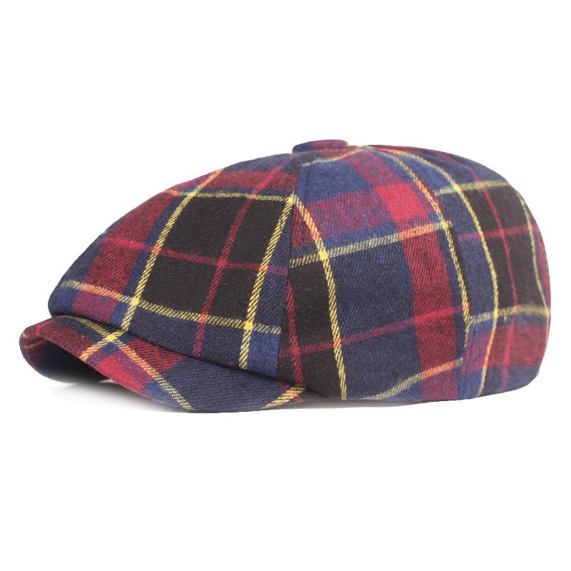 Beret Cap Grid Cloth Octagonal Cap Ms. Beret Spring and Summer Hat Literary Youth Duck Tongue Cap Female Cap