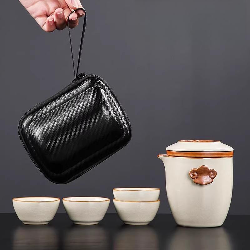 Ru Kiln Portable Travel Tea Set High-end Quick Cup Teacup One Person Outdoor Camping Tea Drinking Equipment
