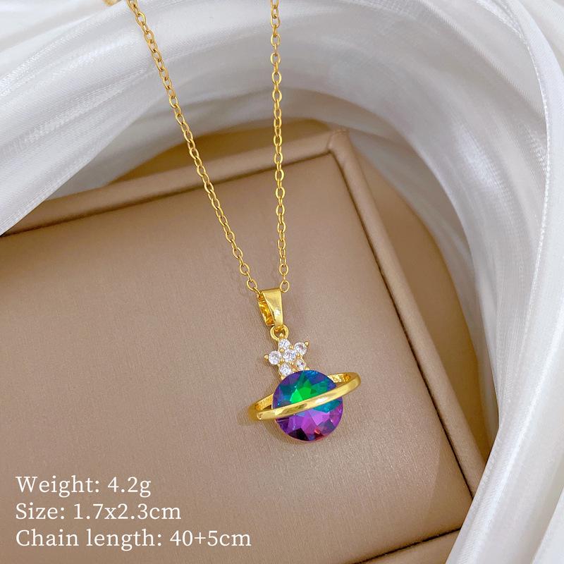 Titanium Steel Moon Pendant Necklace: Elegant Full Diamond Micro-Pave Design, Sparkling and Stylish for Women.