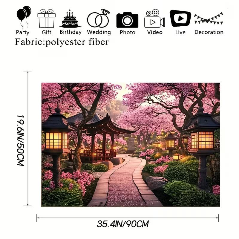 2D Japanese Zen Garden Tapestry Cherry Blossom Lantern Wall Hanging for Home 47.2x31.5inch/120*80cm