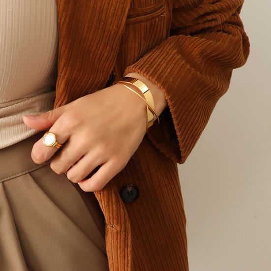 Yousheng Glossy Metal Cuff Bangle Double Layer Geometric Irregular Cross Ripple Opening Jewelry Bangle Women Girls Party