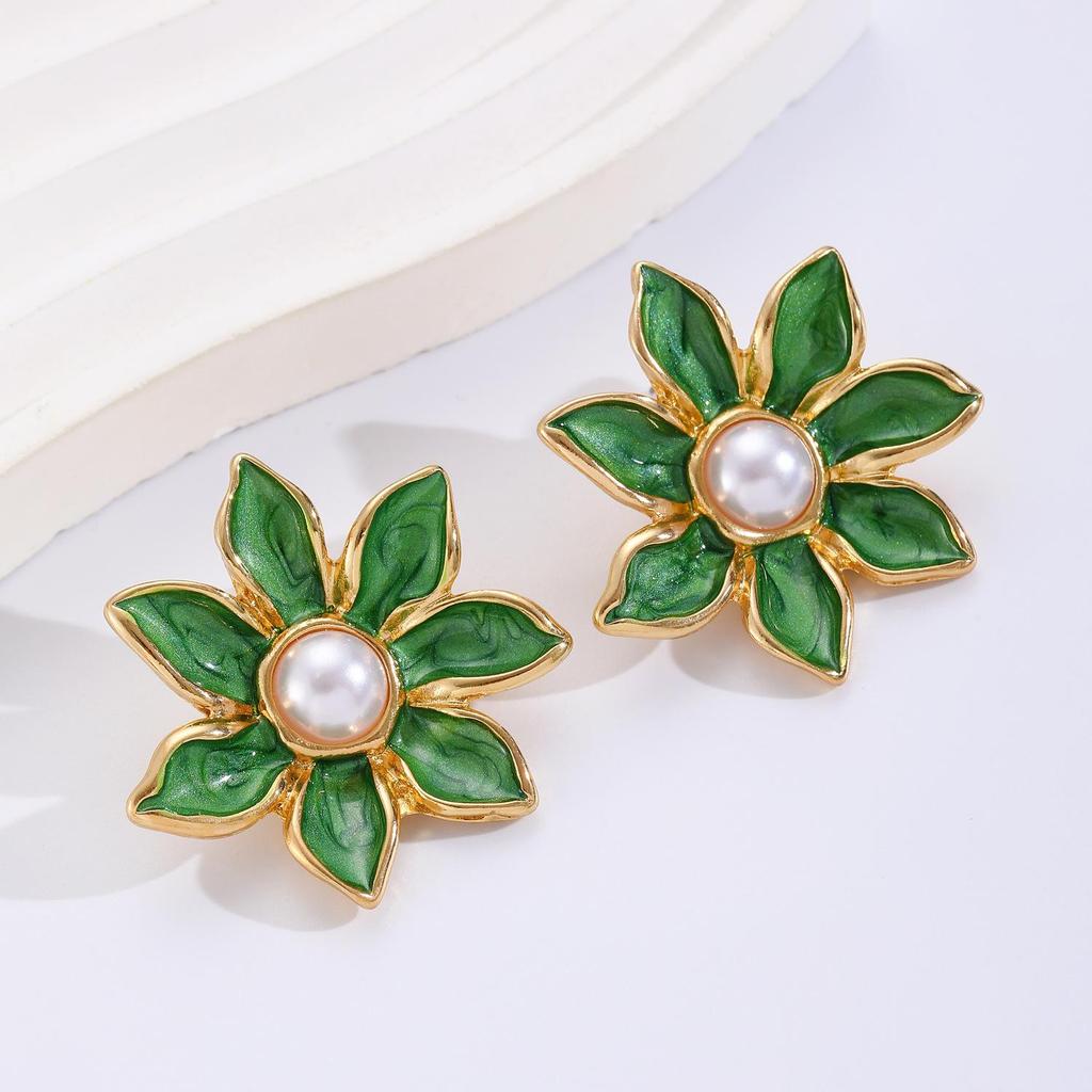 Retro Fashion Vintage Alloy Drip Oil Flower Earrings For Women