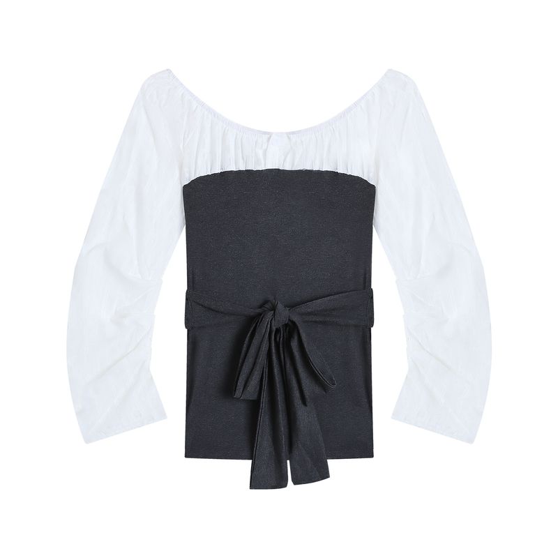 

Kumikumi Design Sense Fake Two-Piece Strap Long sleeves Shirt Women clothes Autumn Niche Versatile Slim fit Slimming Top Fake Two-Piece Tops M