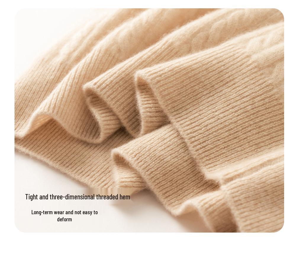 Lekasha Women's Pure Cashmere Loose Short Sleeve Cable Knit Pullover
