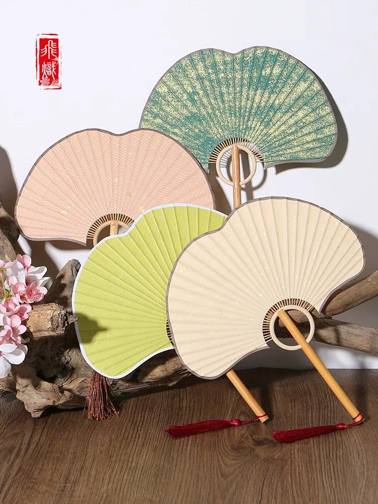 [Flying] Ginkgo Leaf Chinese Ancient Style Fan Circular Fan Waxed Xuan Paper Medium Raw Props Double-Sided Suzhou Temple Fan