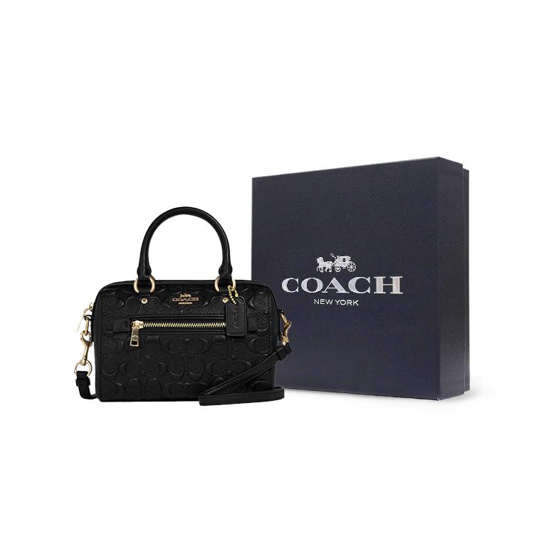 New COACH Rowan Iconic Smooth Calfskin Boston Bag, Handbag, Shoulder Bag, Crossbody Bag Mini Women's Black CC944-IMBLK