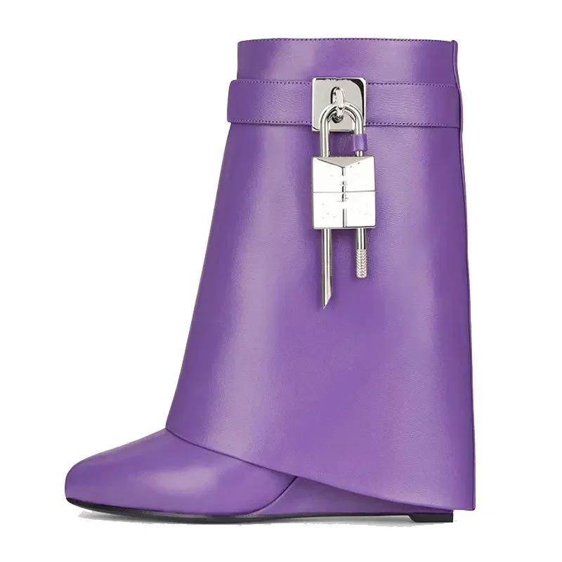 Locking High Heel Boots Designer Lock Boots Women New Winter Fold Gothic Wedge Boot Zipper Fashion Brand Designer Ankle Boots